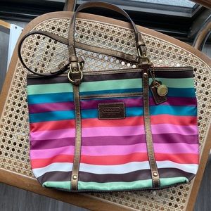 Coach Legacy Stripe Sateen Leather Tote Multi